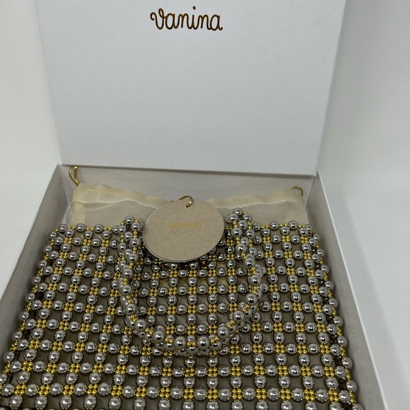 VANINA GOLD AND SIVER STUNNING BEADED BAG WITH FABRIC INSERT BAG💛🤍BNWT🥂🍒 - Picture 11 of 12
